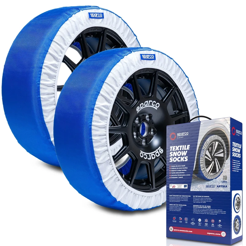 Sparco Textile Snow Chains Model Artika Size XL. Silent and Vibration-Free. Quick and Easy Installation. EN-16662-1 and ÖNORM V5121 Certified. ABS Compatible, Blue