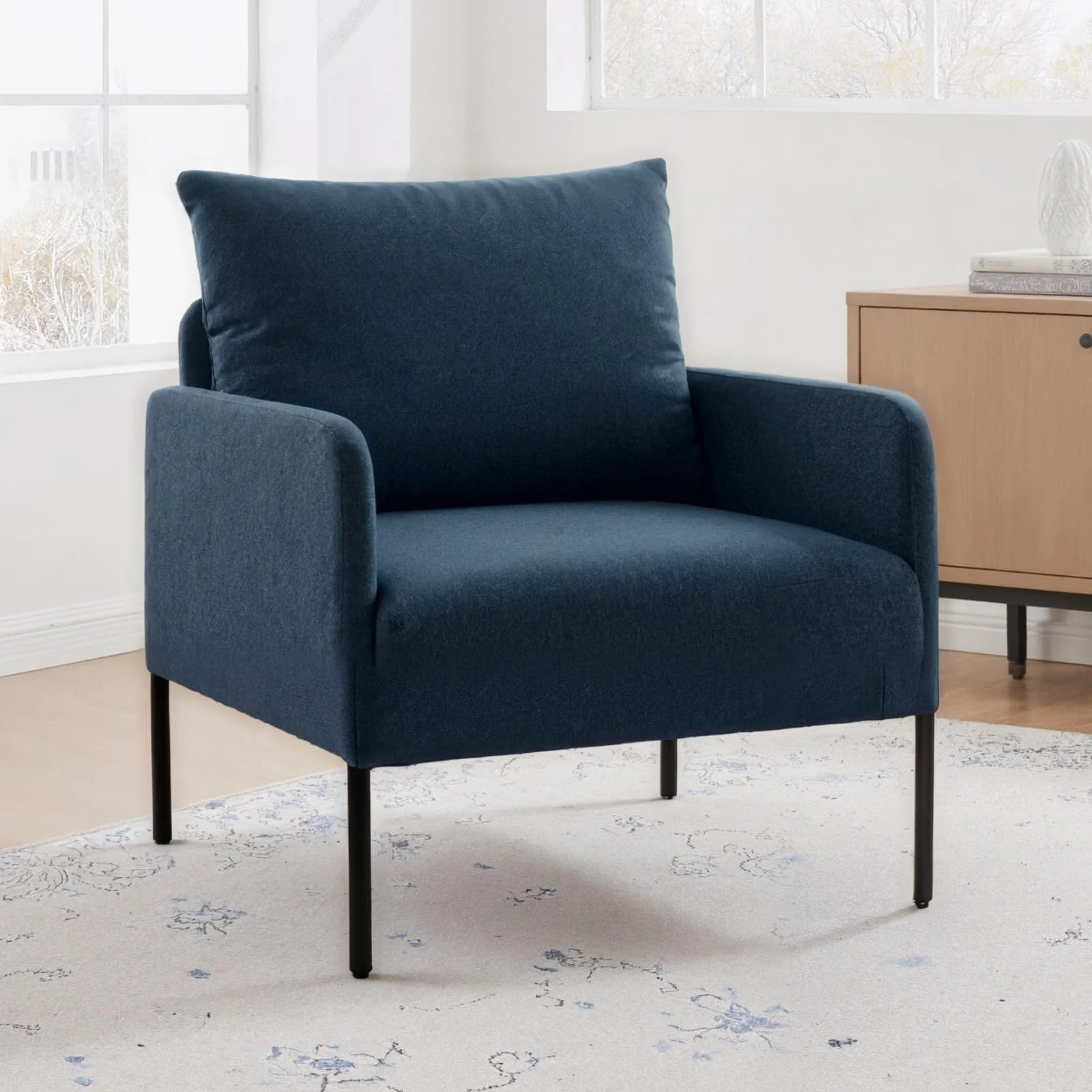 chairus Single Sofa Chair in Linen Living Room Armchairs Upholstered Small Corner Sofa with Metal Legs (Blue_1)