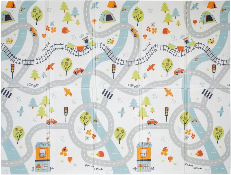 Nuby Foldable Reversible Play Mat - Easy Clean | Reversible | Waterproof | Suitable from Birth | 147 x 195 cm (Road)