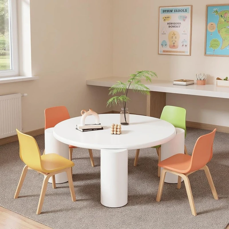 FurnitureR White Round Classroom Table, 70cm Round Table, Sturdy Build, 39.5cm Height, Ideal for Group Activities and Learning - Image 1