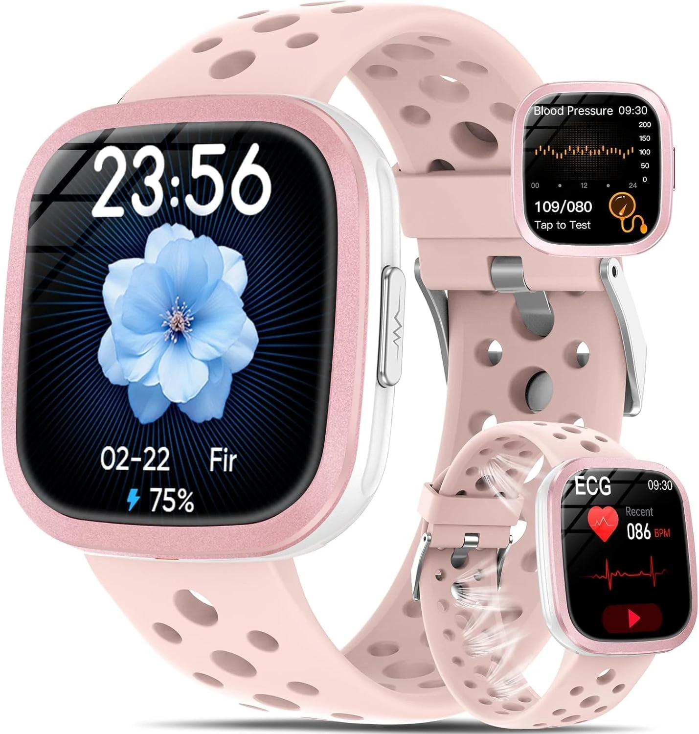 YYKY ECG+HRV Smart Watch for Men Women Answer/Make Call, Smartwatch with BMI/Heart rate Fatigue/Body Temperature/Sleep Monitor/SOS Sport Fitness Smartwatch for iOS Android (Pink)