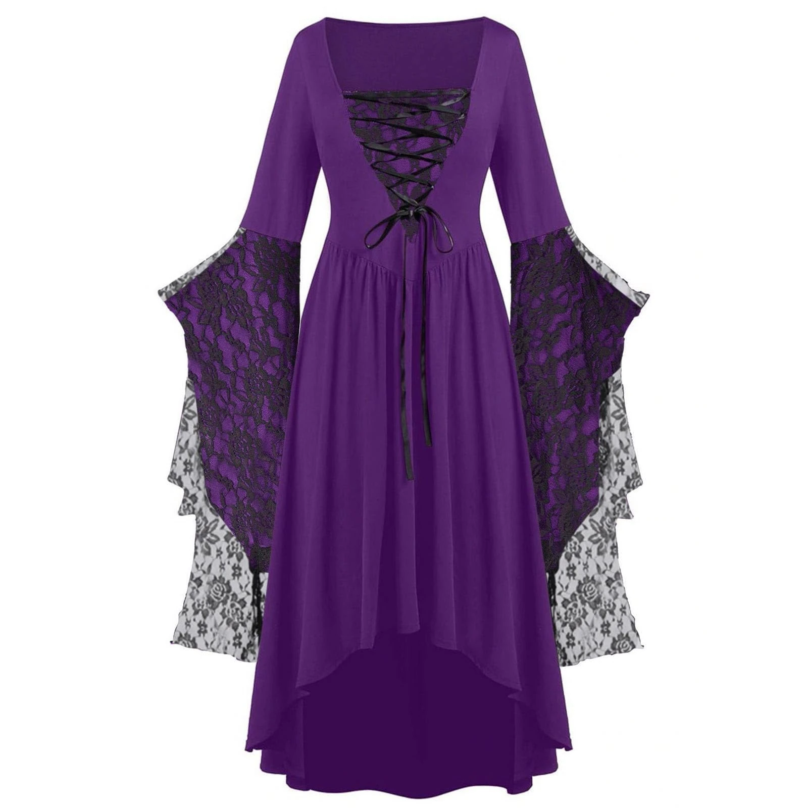 Generisch 2026 Gothic Clothing for Women, Halloween, Lace, Punk Dress, Plus Size, Retro Dress, Medieval Costume, Monokuma Cosplay, Female Costumes (Purple, XXXL)