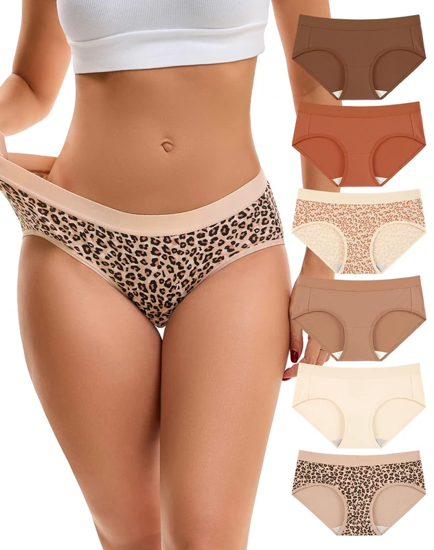 INNERSY Knickers for Women Cotton Underwear Mid Rise Briefs Comfy Ladies Hipster Pants Multipack 6 (8, 2 Leopard / 4 Plain)