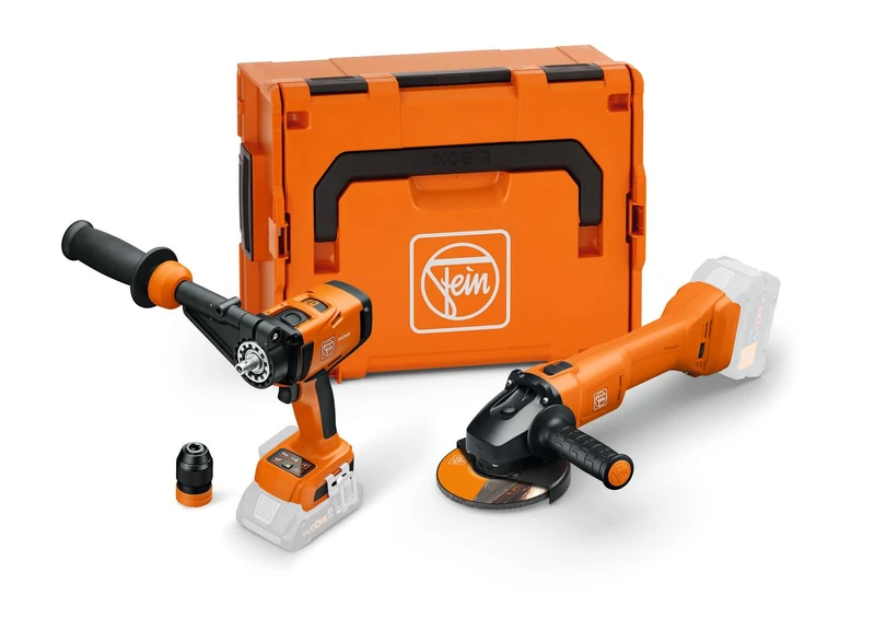 FEIN Cordless Benefits Combo Drill ASCM 18-4 QM AS and 1 CCG Angle Grinder 18-125-12 AS Compatible with Bosch Professional 18V Batteries Since 2008 and AMPShare.Nylon Bag