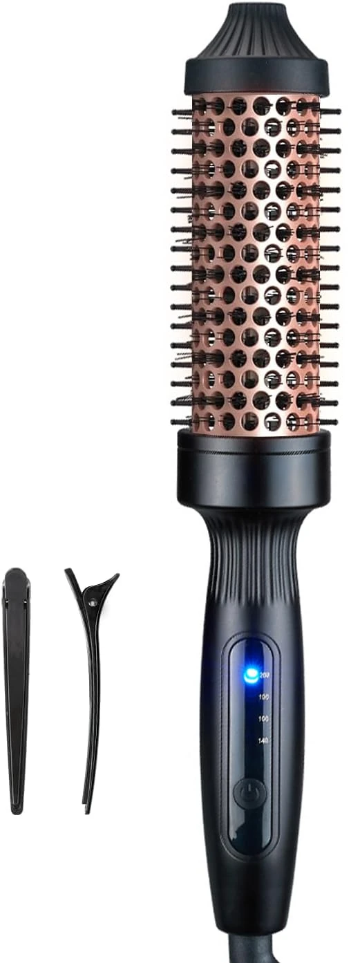 38mm Thermal Brush, Heated Hot Brush, Thermal Round Iron Smooth Shine Volumize Comb, Heated Curling Iron Create Natural Curls, UK Plug Dual Voltage, Rose Black