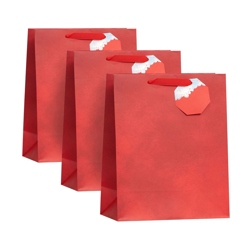 UK Greetings Multipack of 3 Large Red Gift Bags - 26.7x33x13.7cm