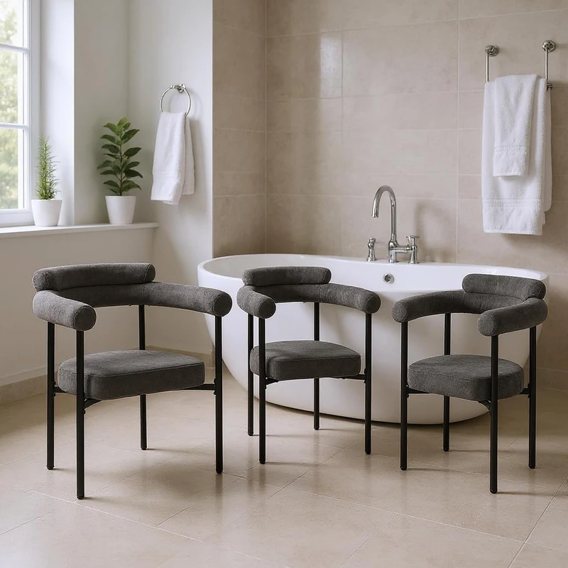 FurnitureR Gray Upholstered Bathroom Stool, Modern Design, 70cm Height, Sturdy Support, Easy to Clean, Perfect for Bathroom Use