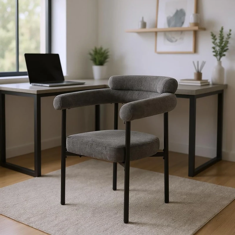 FurnitureR Gray Upholstered Desk Chair, Ergonomic Design, Sturdy Support, Ideal for Home Office, Adjustable Height, Modern Style