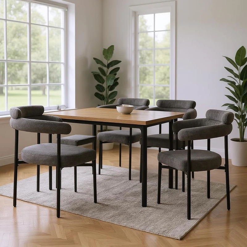 FurnitureR Ergonomic Dining Chairs Set of 4, Grey Faux Suede Upholstered, Lumbar Support Armchairs with Metal Frame, 85 cm Height