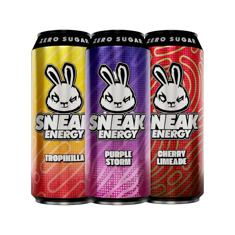 SNEAK Energy Drink Cans | Cherry Limeade, Purple Storm & Tropikilla with Brainberry | No Sugar. No Junk. Just Natural Caffeine, Focus-Boosting Nootropics in a Can | 500ml x 12