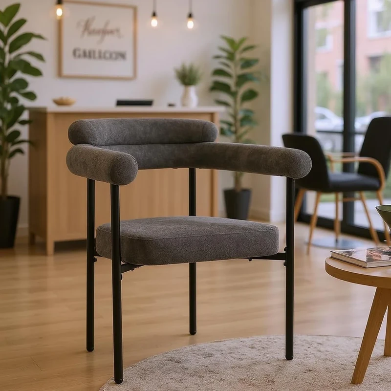 FurnitureR Gray Upholstered Reception Chair, Tufted Back with Nailhead Trim, Sturdy and Comfortable, Perfect for Office and Waiting Areas