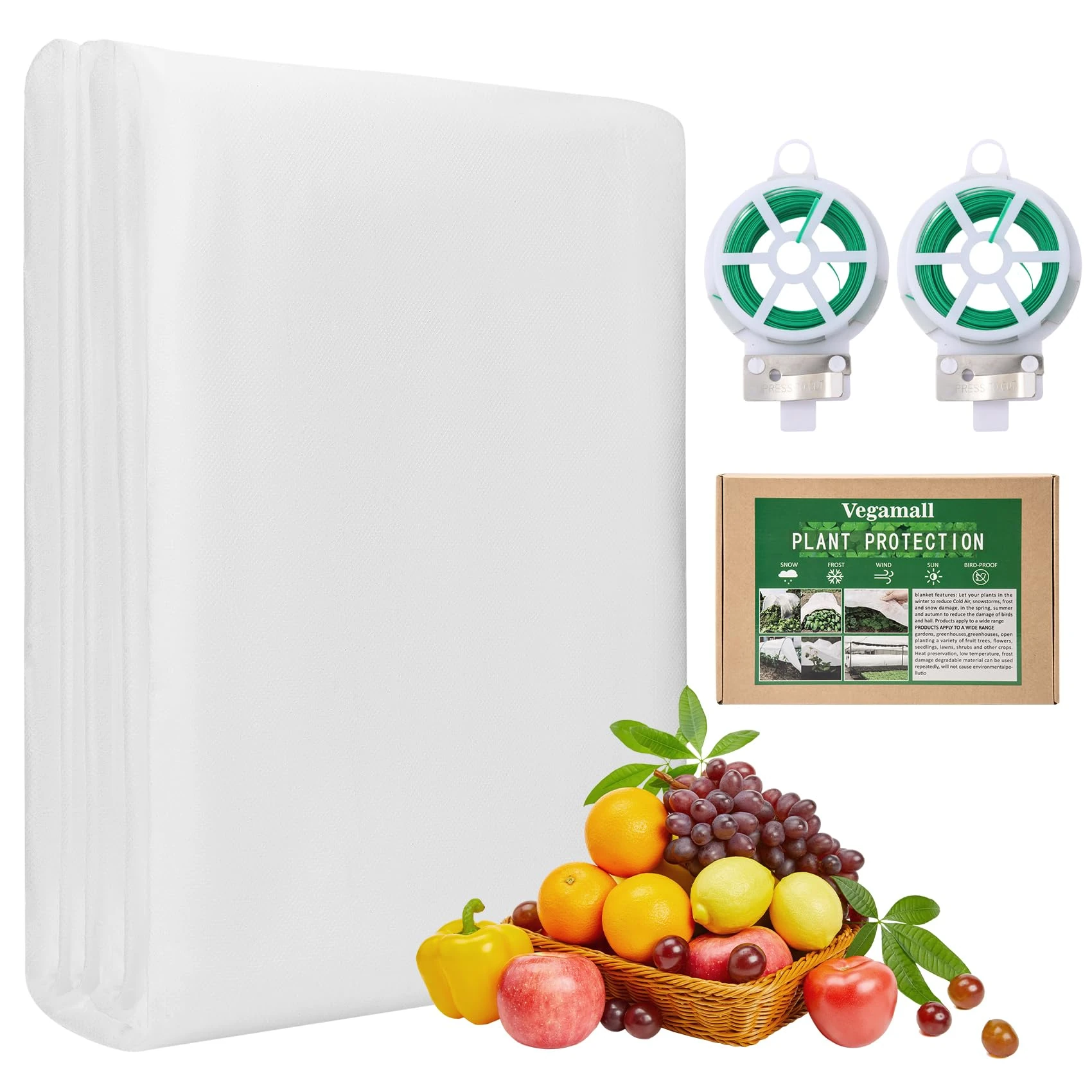 2 * 10m Garden Fleece Frost Protection for Plants with Two Rolls of 20m Plant Wire, 17gsm Horticultural Fleece, Plant Covers for Winter Suitable for Vegetables, Fruits, Flowers