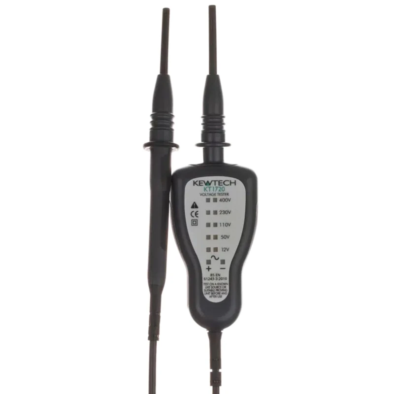Kewtech KT1720 Voltage Tester – Two-Pole AC/DC Detection, 12–400V, LED Indication, Retractable GS38 Probe Sleeves, No Batteries Required