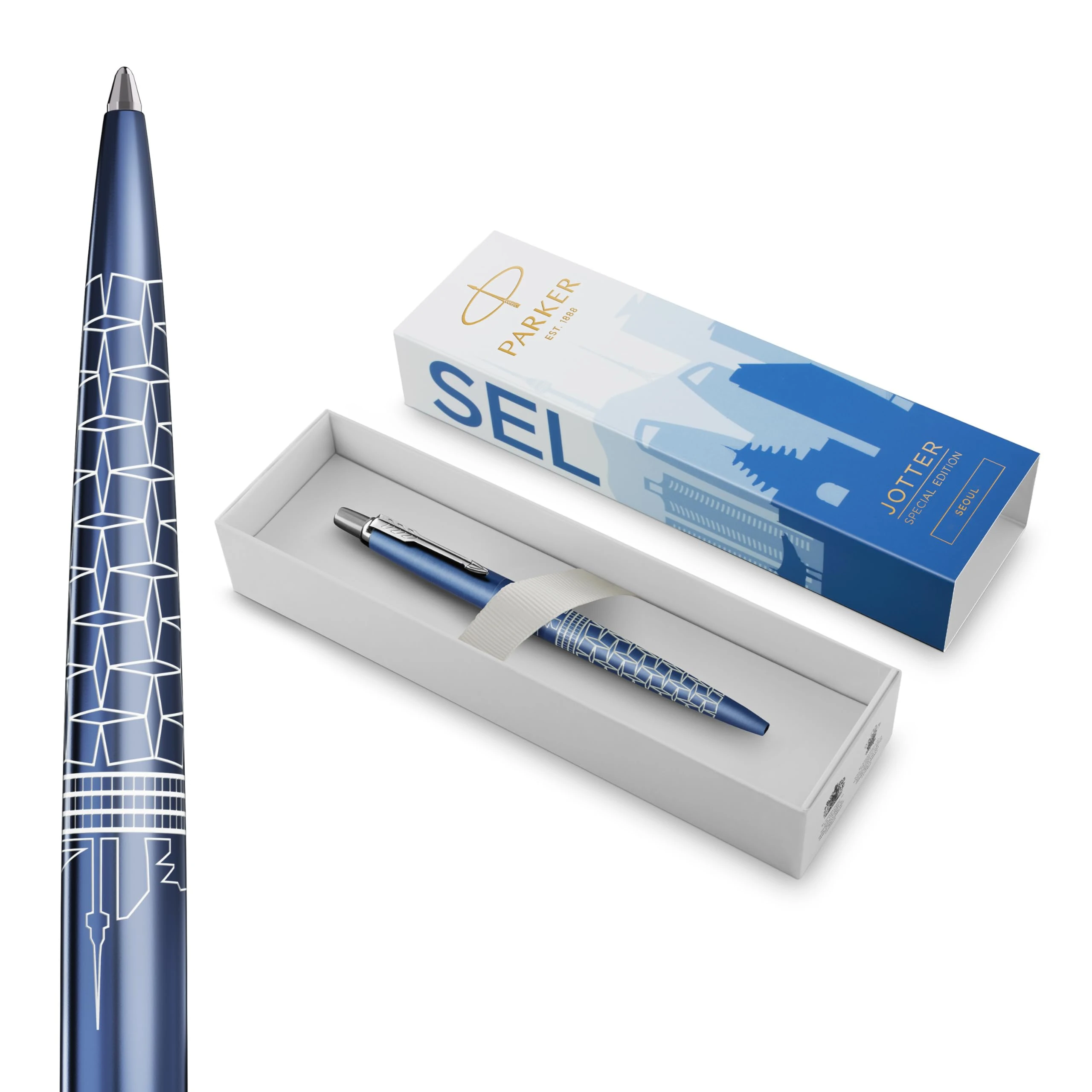 Parker Jotter Ballpoint Pen | Special Edition | Seoul Blue with Chrome Trim | Medium Point | Blue Ink | Gift Box