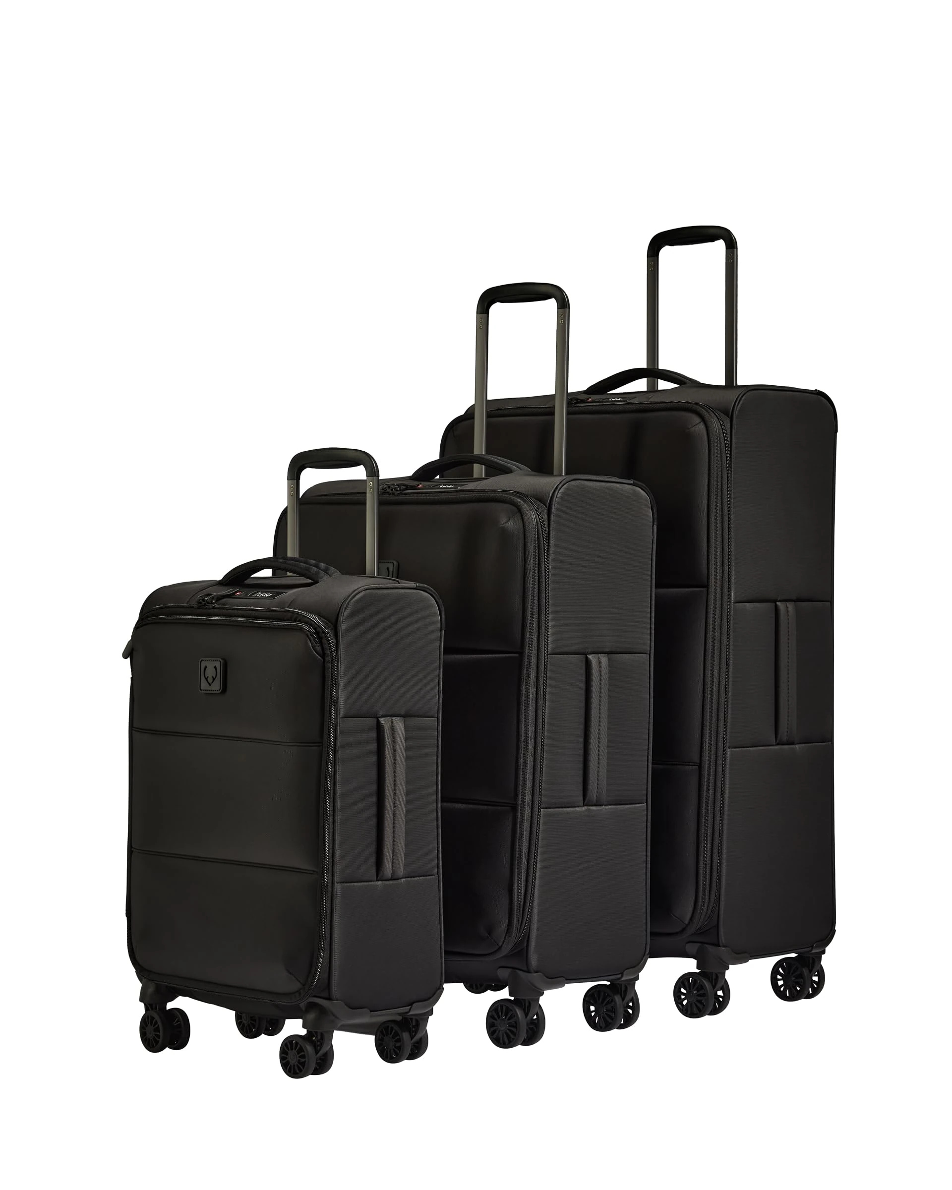 ANTLER - Soft Stripe 2.0 Suitcase Set - Cabin, Medium & Large, Durable & Lightweight, 4 Spinner Wheels - Adjustable Handle, TSA Lock, Recycled Polyester Luggage - Black