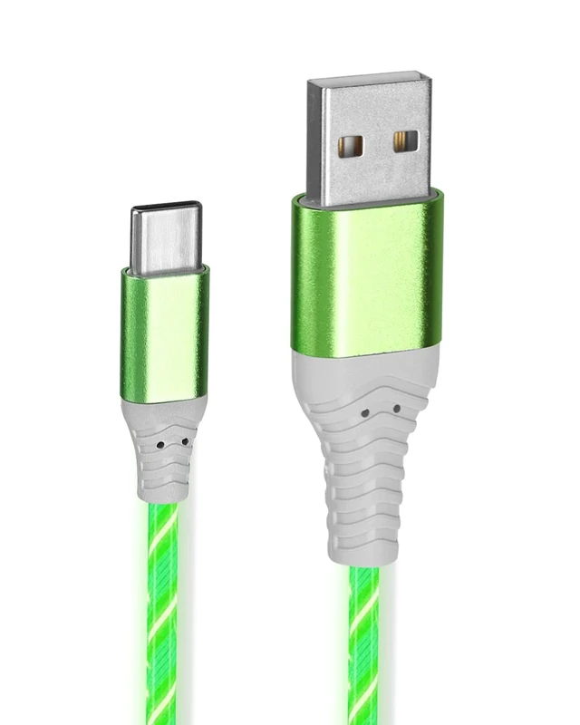 2M 60W USB C Charger Cable Support Data Transmission Type C Cable Fast Charging Light Up Lead Braided USB A to USB C for Samsung Galaxy S24 S23 Note 10 Huawei P9 Pixel 7 iPad Switch PS5 Etc (Green)