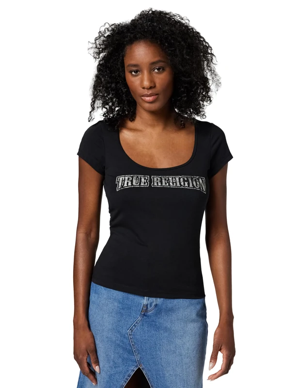 True Religion Women's Camo Square Neck Top, Black, XS