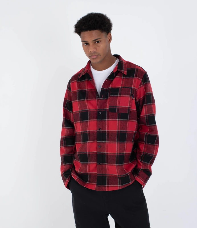 Hurley Mens Long Sleeve - Axe Flannel Shirt, Red, S EU