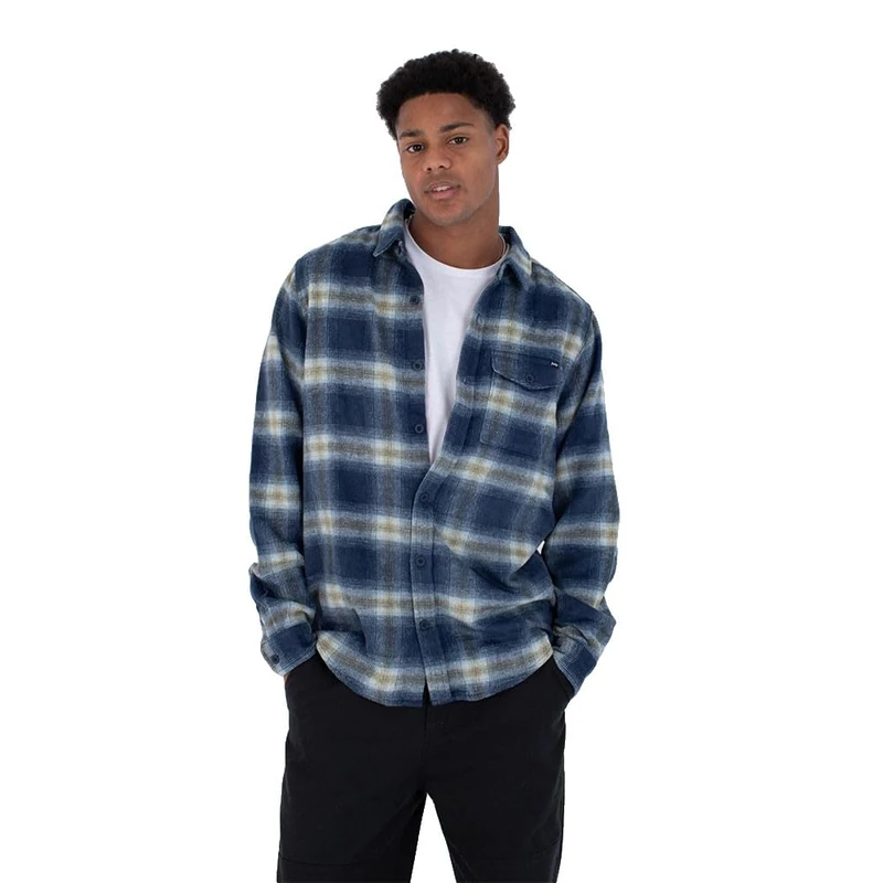 Hurley Mens Long Sleeve - Portland Heavyweight Flannel Shirt, Blue, XXL EU