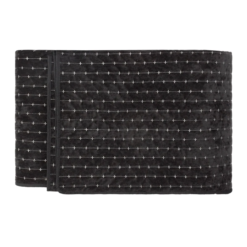 Paoletti Henley Bedspread – Luxury Cross Stitch Cotton Blend Quilted Throw (Black - 235x235cm)