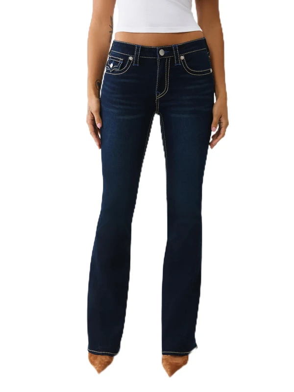 True Religion Women's Joey Big T Mid Rise Flap Flare, Blue, 30