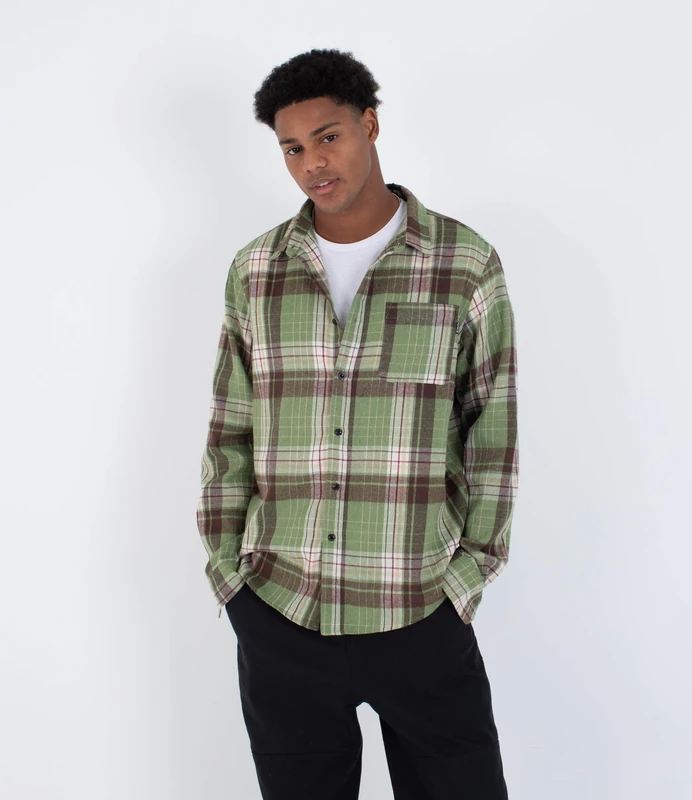 Hurley Mens Long Sleeve - Axe Flannel Shirt, Green, M EU