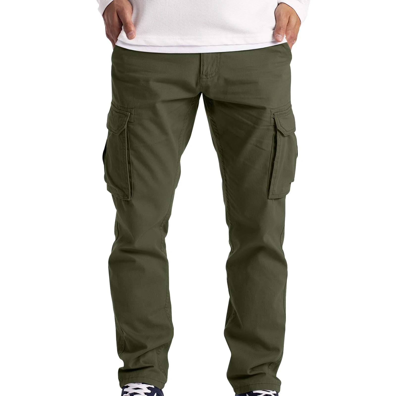 Casual Trousers Men's Cotton with Waistband, Cargo Jogging Bottoms, Men's Baggy Work Trousers, Non-Iron Pleated Trousers, Large Sizes, Training Trousers, Length Fabric Trousers, Buttons, Outdoor