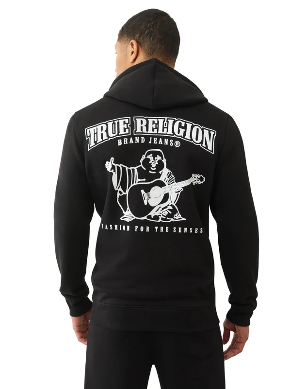True Religion Men's Arch Gloss Zip Hoodie, Black, L