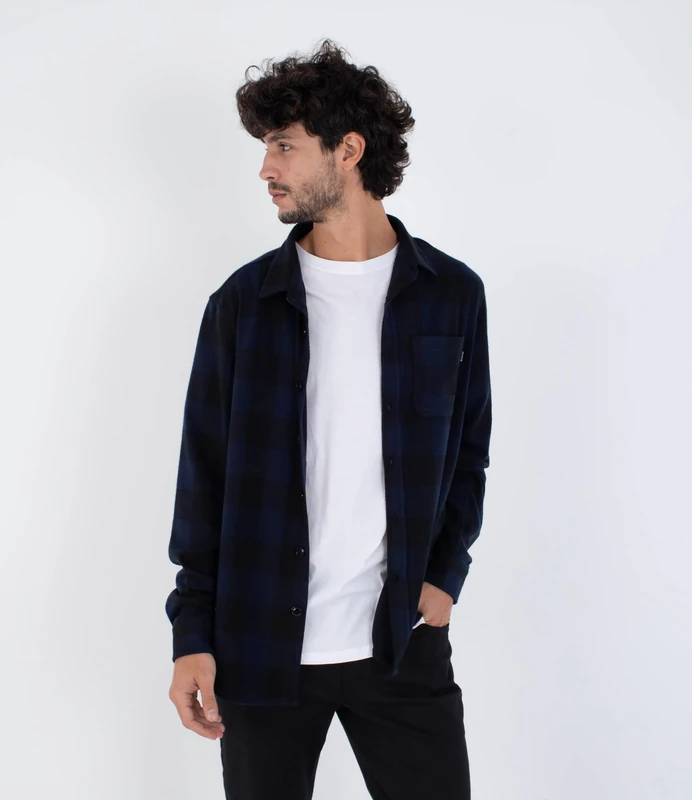 Hurley Mens Long Sleeve - Axe Knit Flannel Shirt, Blue, L EU