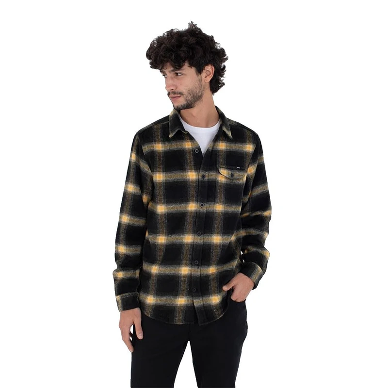 Hurley Mens Long Sleeve - Portland Heavyweight Flannel Shirt, Black, XS EU - Image 1