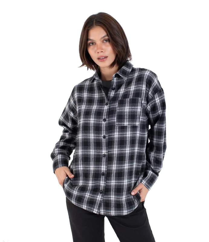 Hurley Womens Long Sleeve - Budapest Flannel Shirt, Black, XS EU