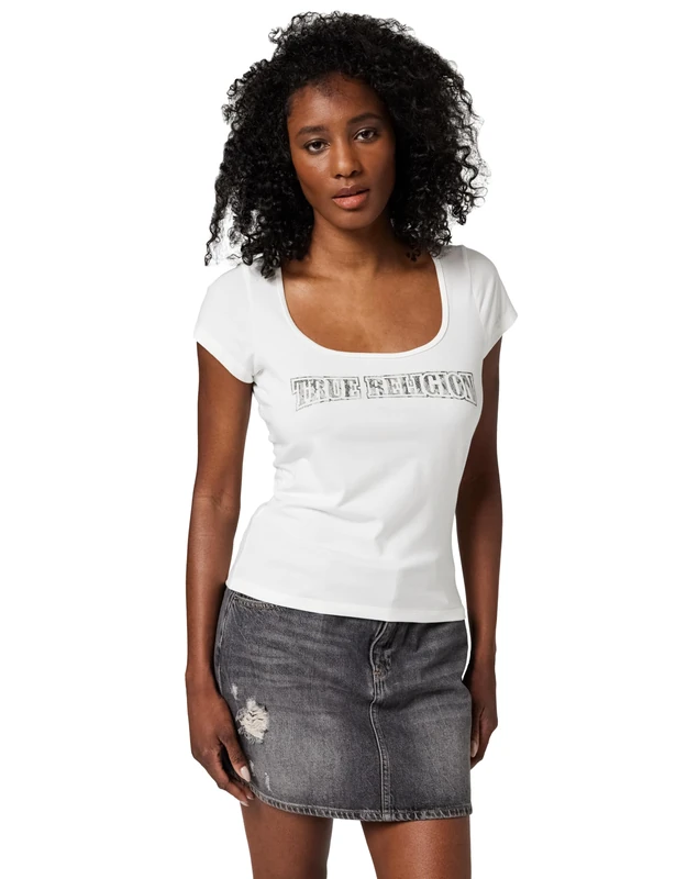 True Religion Women's Camo Square Neck Top, White, XL - Image 1