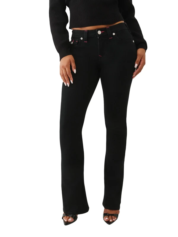 True Religion Women's Joey Big T Mid Rise Flap Flare, Black, 30