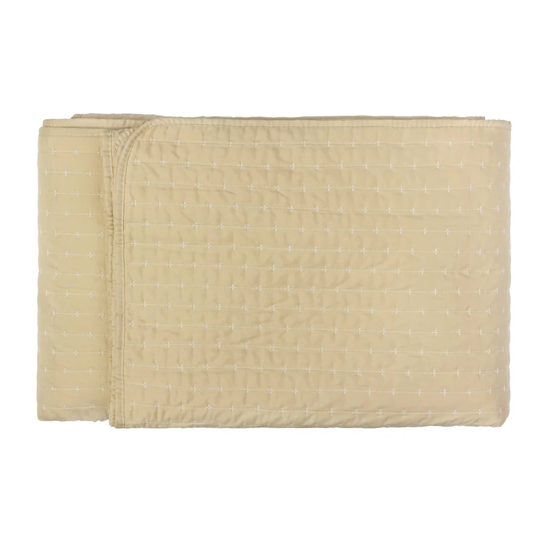 Paoletti Henley Bedspread – Luxury Cross Stitch Cotton Blend Quilted Throw (Champagne - 235x235cm)