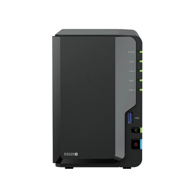 Synology DS225+ 32TB (Synology HAT53) 2-bay Plus series - Intel Celeron J4125 quad-core, 2GB non-ECC DDR4 SODIMM upgradable to 6GB using D4NS01-4G. 1 x 2.5GbE and 1 x 1GbE RJ-45 LAN port