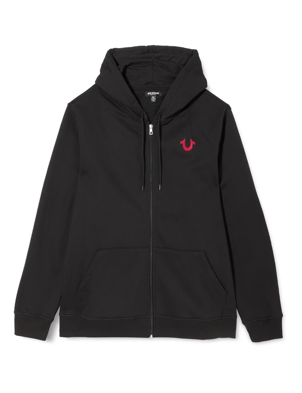 True Religion Men's True Embroidered Zip Hoodie, Black, S