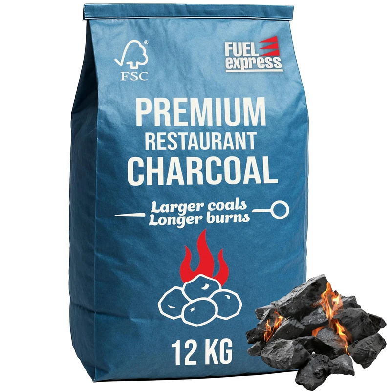 Fuel Express Premium Restaurant Grade Charcoal 12kg – Larger Coals for Longer Burn, Restaurant Grade Smokeless Lumpwood Charcoal for BBQ, Grills, Smokers & Tandoori Ovens