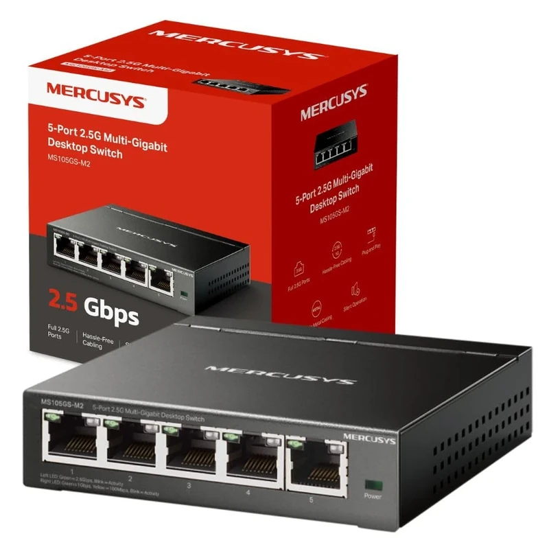 MERCUSYS MS105GS-M2 2.5GB Switch with Super fast Connections, 5 Ports Ethernet Splitter,Network Switch,TP-Link Ethernet Switch,Silent Operation,Ideal for Various Scearios,Durable Design, Plug and Play