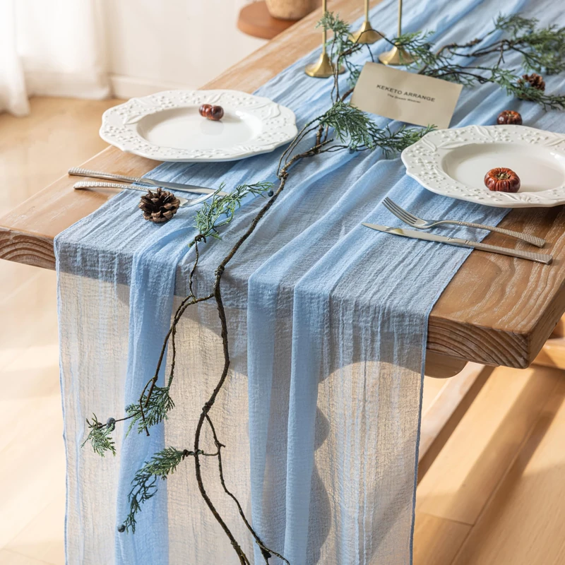 10Pcs Light Blue Cheesecloth Table Runner 120 Inches for Party Home Decor