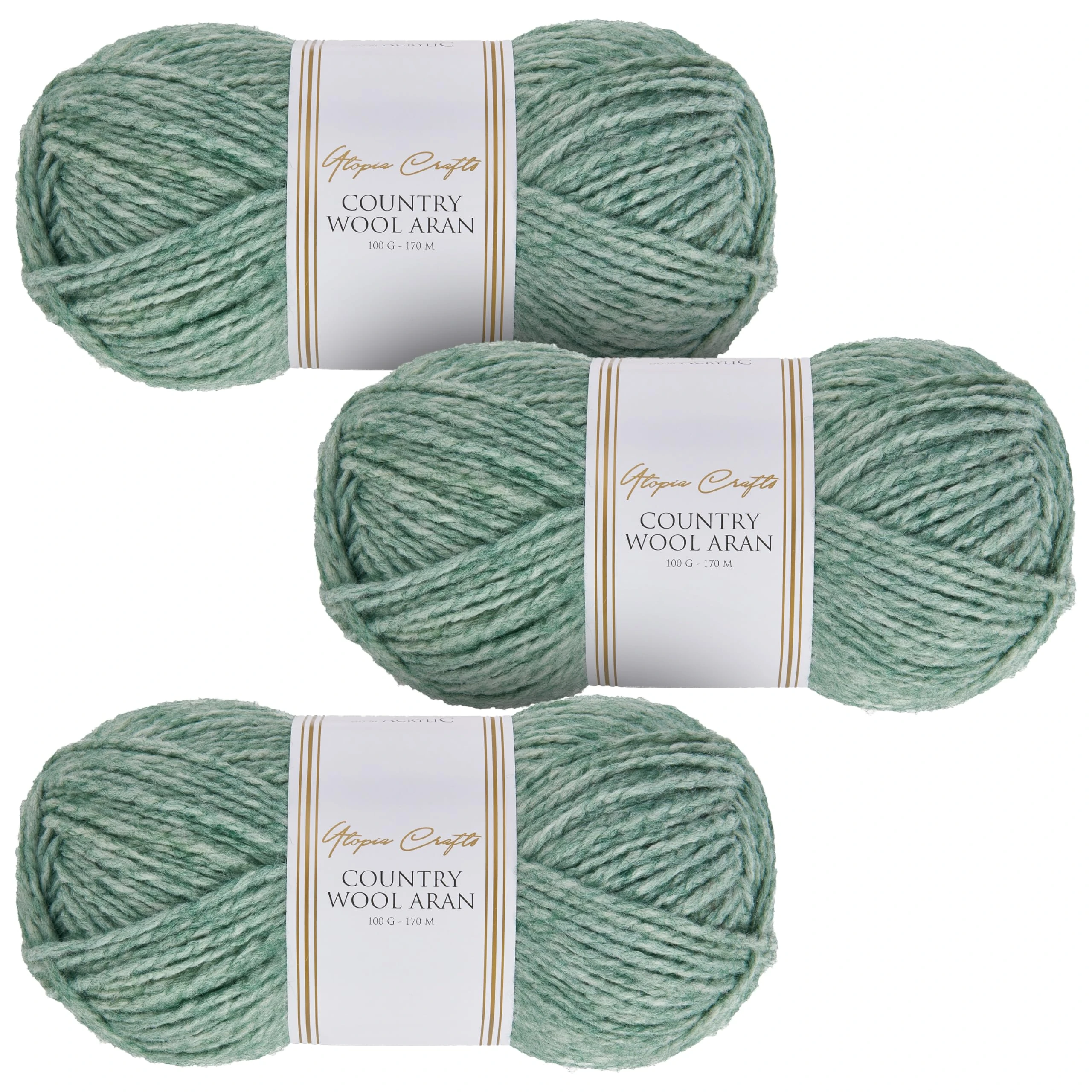 Utopia Crafts Country Wool Blend Aran Yarn for Knitting and Crochet 3X 100g (Sage Leaf)