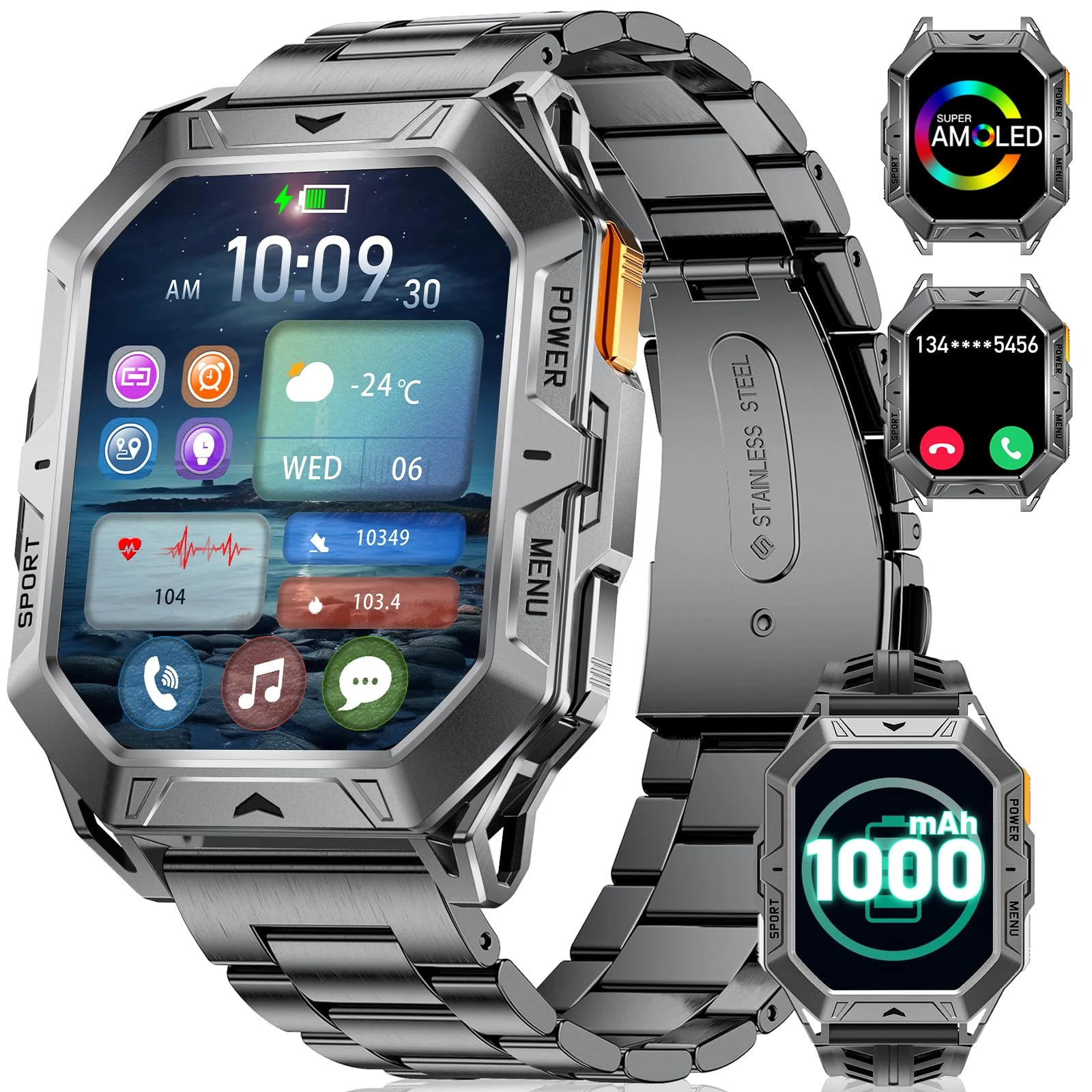 Smart Watch for Men/1000mAh Battery,2.13'' Amoled Large Screen Military Smartwatch with Answer Make Call,Heart Rate SpO2 Sleep Monitor,120 Sports,5ATM Waterproof Fitness Watch with for Android iOS