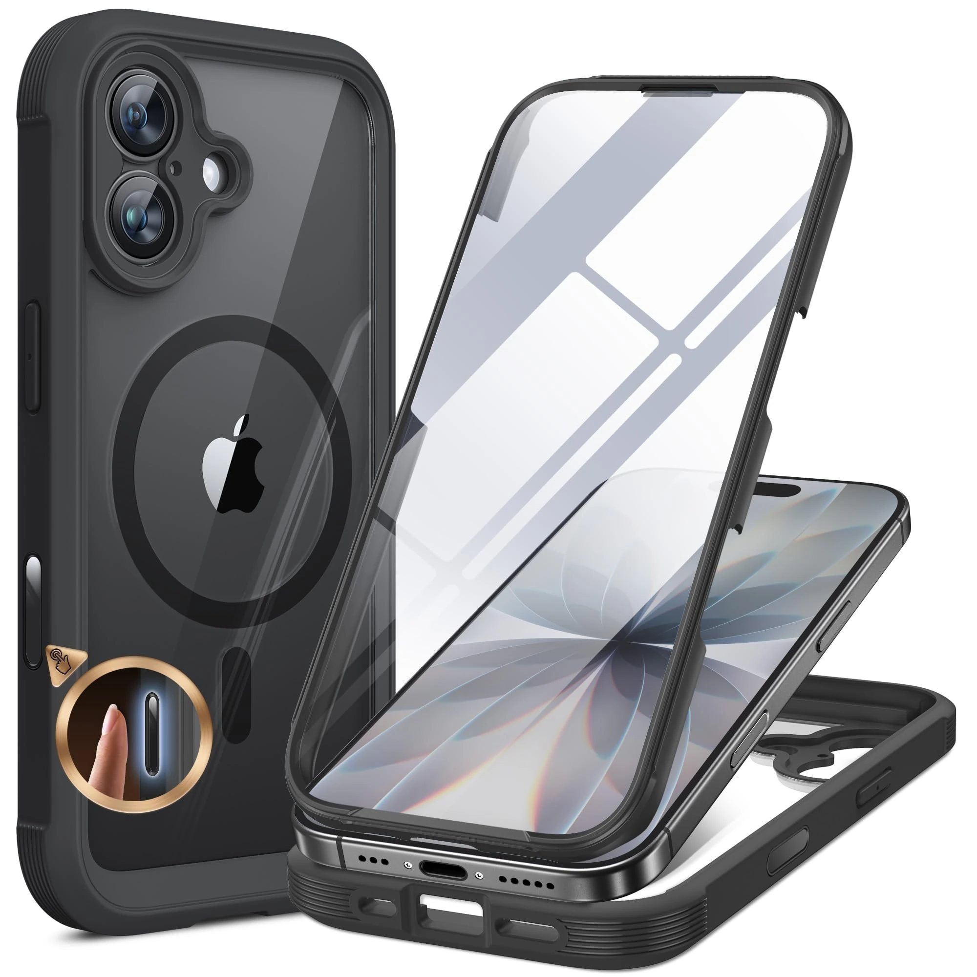 Miracase Magnetic Case for iPhone 17 Case, [Bubble Free] Built-in Glass Screen Protector+ [New Camera Control Button], Full Body Bumper Compatible with MagSafe, Drop Proof 17 Cover,6.3-inch (Black)