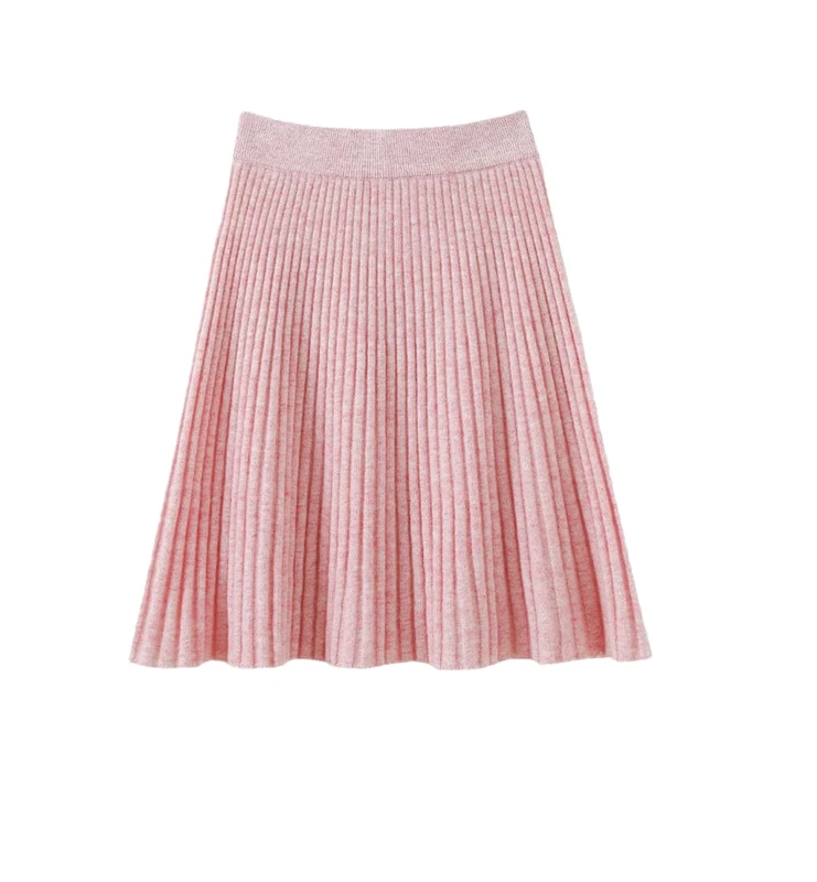 Women Wool Short Knitted Mini Skirt Solid Elastic High Waist Pleated Umbrella Skirts Pnnrk L