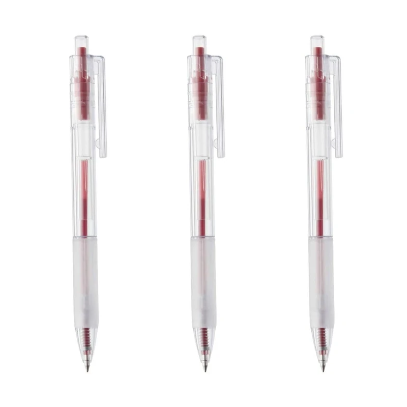 MUJI Polycarbonate Ballpoint Pens, 0.5mm Fine Tip, Rubber Grip, Pack of 3, Black/Red/Blue (Red)