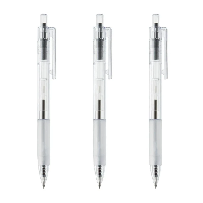 MUJI Polycarbonate Ballpoint Pens, 0.5mm Fine Tip, Rubber Grip, Pack of 3, Black/Red/Blue (Black)
