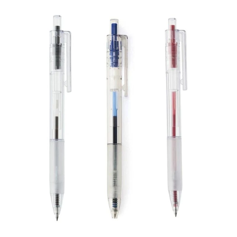 MUJI Polycarbonate Ballpoint Pens, 0.5mm Tip, Pack of 3, Black/Blue/Red
