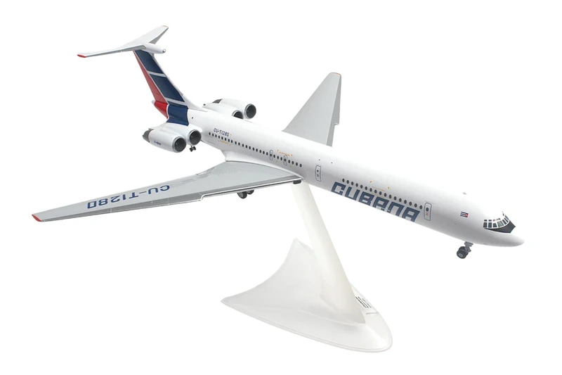 Herpa Model Airplane Cubana de Aviación Ilyushin IL-62M, miniature scale 1:200, collectible, airplane model without stand, metal
