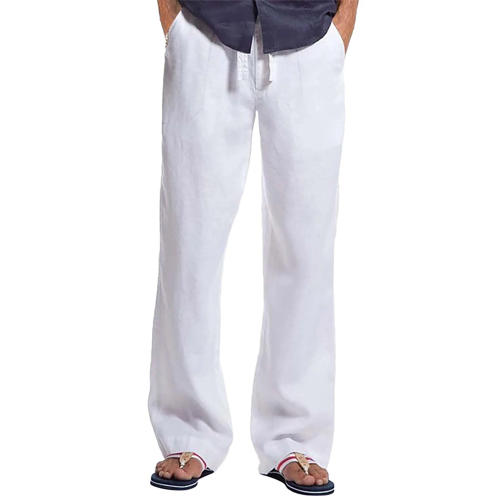 Track Pants Men's Baggy Fitness Trousers Men's Gym Long Training Trousers Elastic Waist Jogging Bottoms Lightweight Breathable Beach Trousers Loose Linen Trousers Drawstring Men's Trousers Gym Baggy