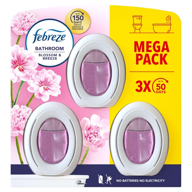 Febreze Bathroom Continuous Air Freshener Blossom and Breeze 3 Units, Fights Odour and Freshens