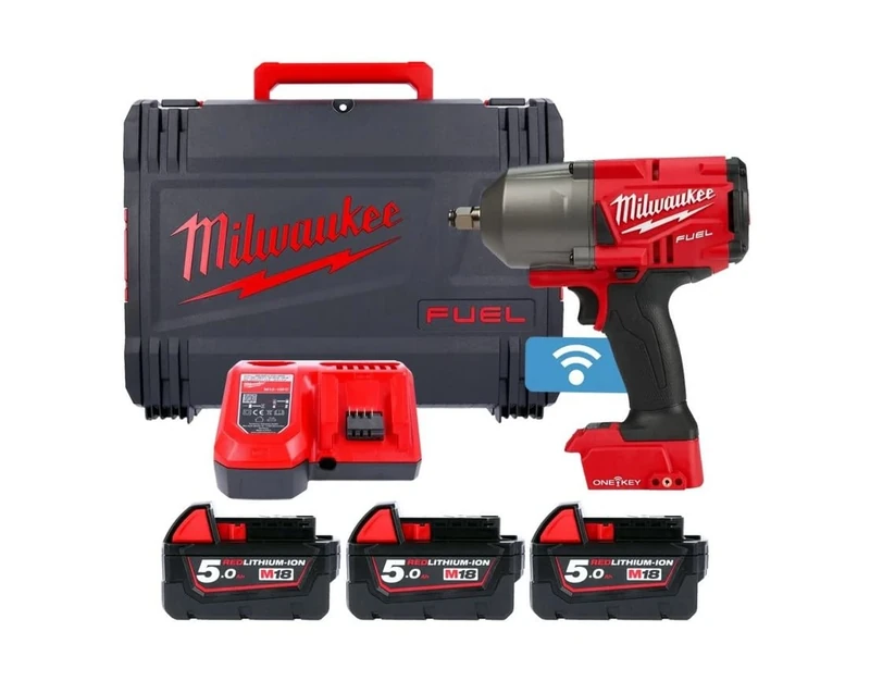 Milwaukee M18ONEFHIWF12-503X 18V Fuel 1/2" Impact Wrench with 3 x 5.0Ah Batteries, Charger & Case